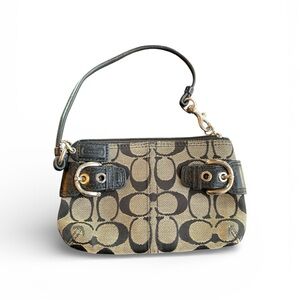 Coach Black and Tan Signature wristlet